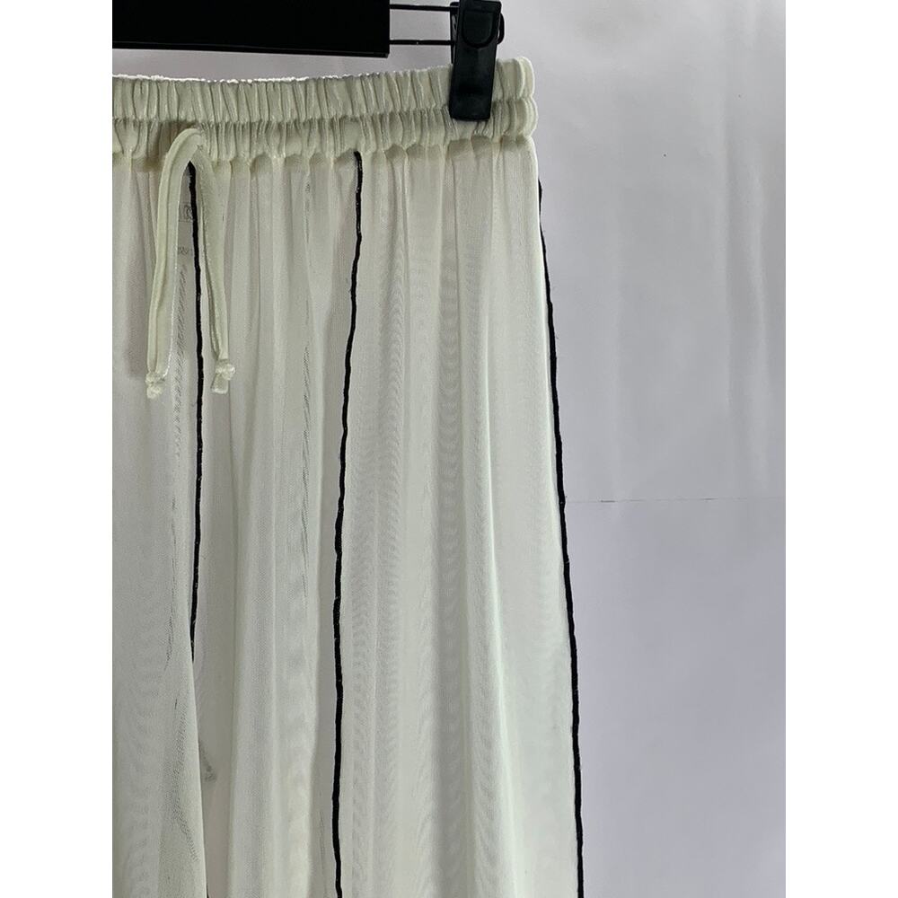 MOSSKAH Women's White Cream/Black Drawstring Striped Mesh Pant Cover Up SZ S - Picture 3 of 9